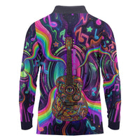 Trippy Guitar Long Sleeve Polo Shirt Festival Soul Psychedelic Music Vibes Since 1969