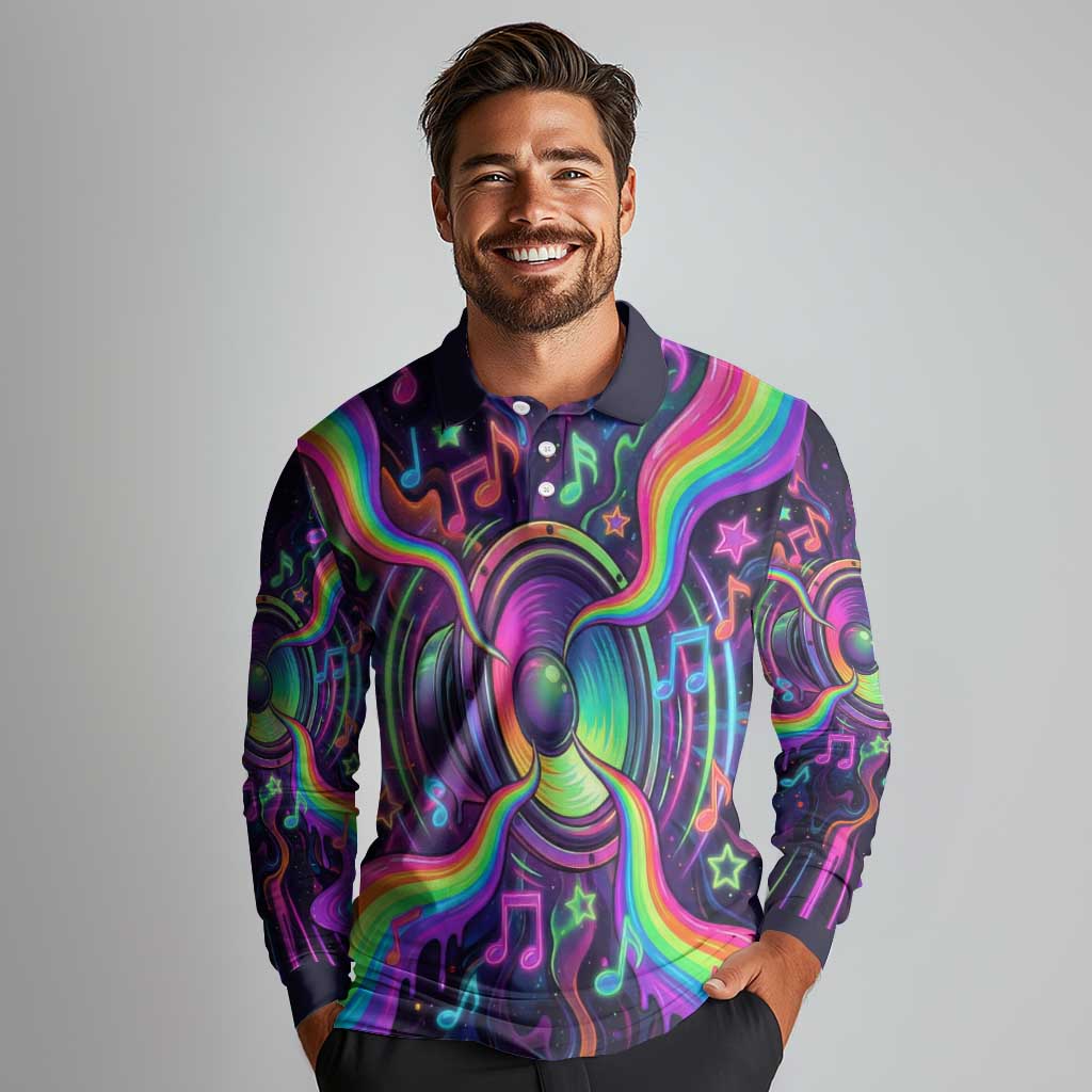 Trippy Guitar Long Sleeve Polo Shirt Festival Soul Psychedelic Music Vibes Since 1969