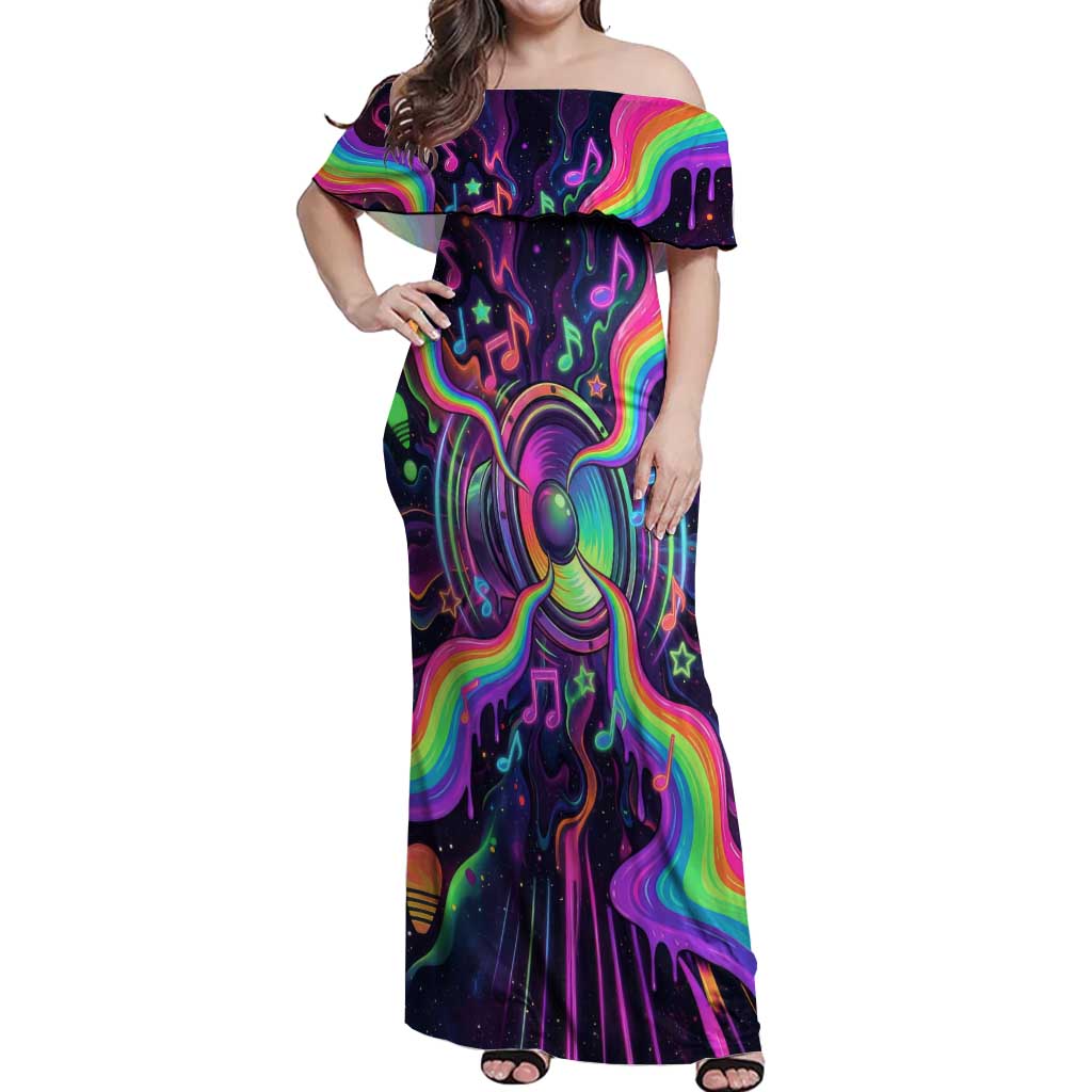 Trippy Guitar Off Shoulder Maxi Dress Festival Soul Psychedelic Music Vibes Since 1969