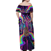 Trippy Guitar Off Shoulder Maxi Dress Festival Soul Psychedelic Music Vibes Since 1969