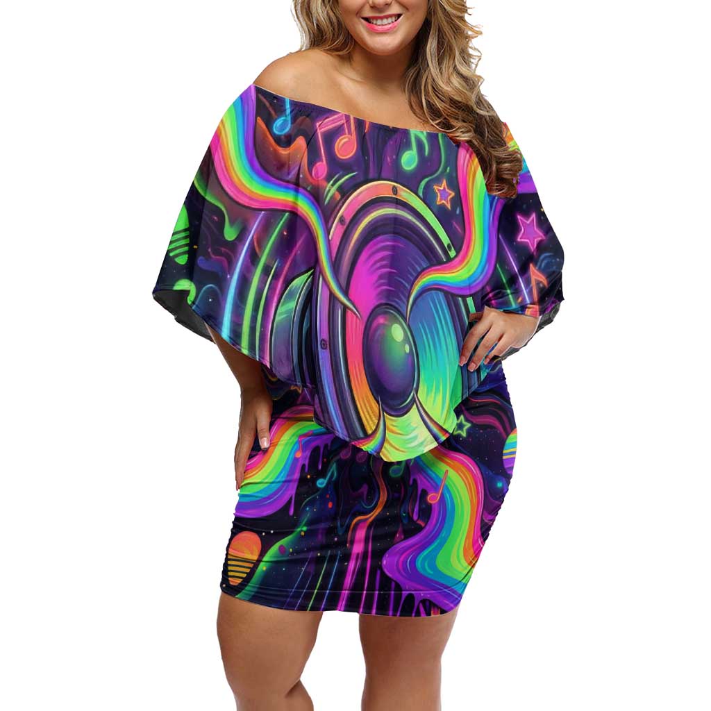 Trippy Guitar Off Shoulder Short Dress Festival Soul Psychedelic Music Vibes Since 1969