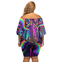 Trippy Guitar Off Shoulder Short Dress Festival Soul Psychedelic Music Vibes Since 1969