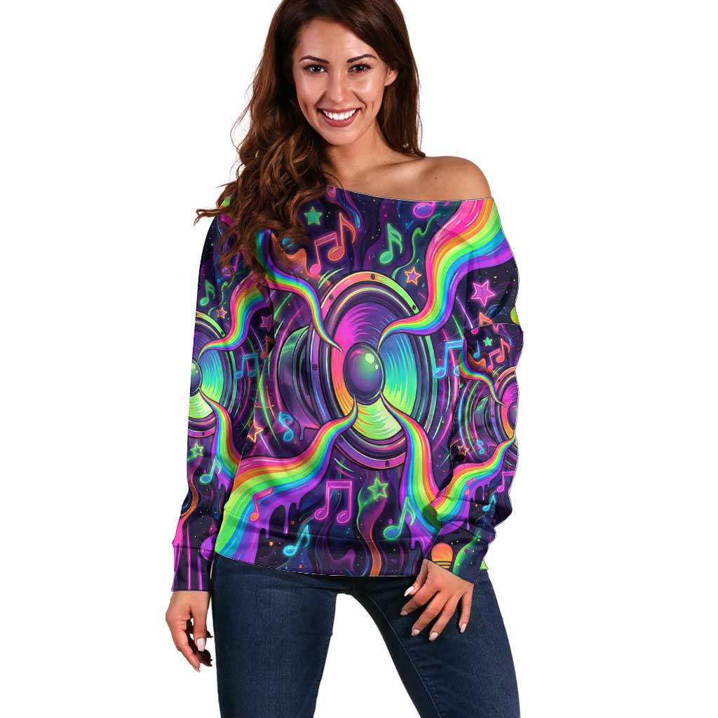 Trippy Guitar Off Shoulder Sweater Festival Soul Psychedelic Music Vibes Since 1969