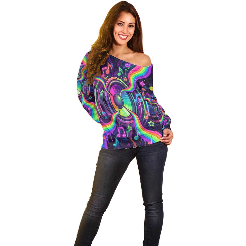 Trippy Guitar Off Shoulder Sweater Festival Soul Psychedelic Music Vibes Since 1969