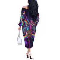 Trippy Guitar Off The Shoulder Long Sleeve Dress Festival Soul Psychedelic Music Vibes Since 1969