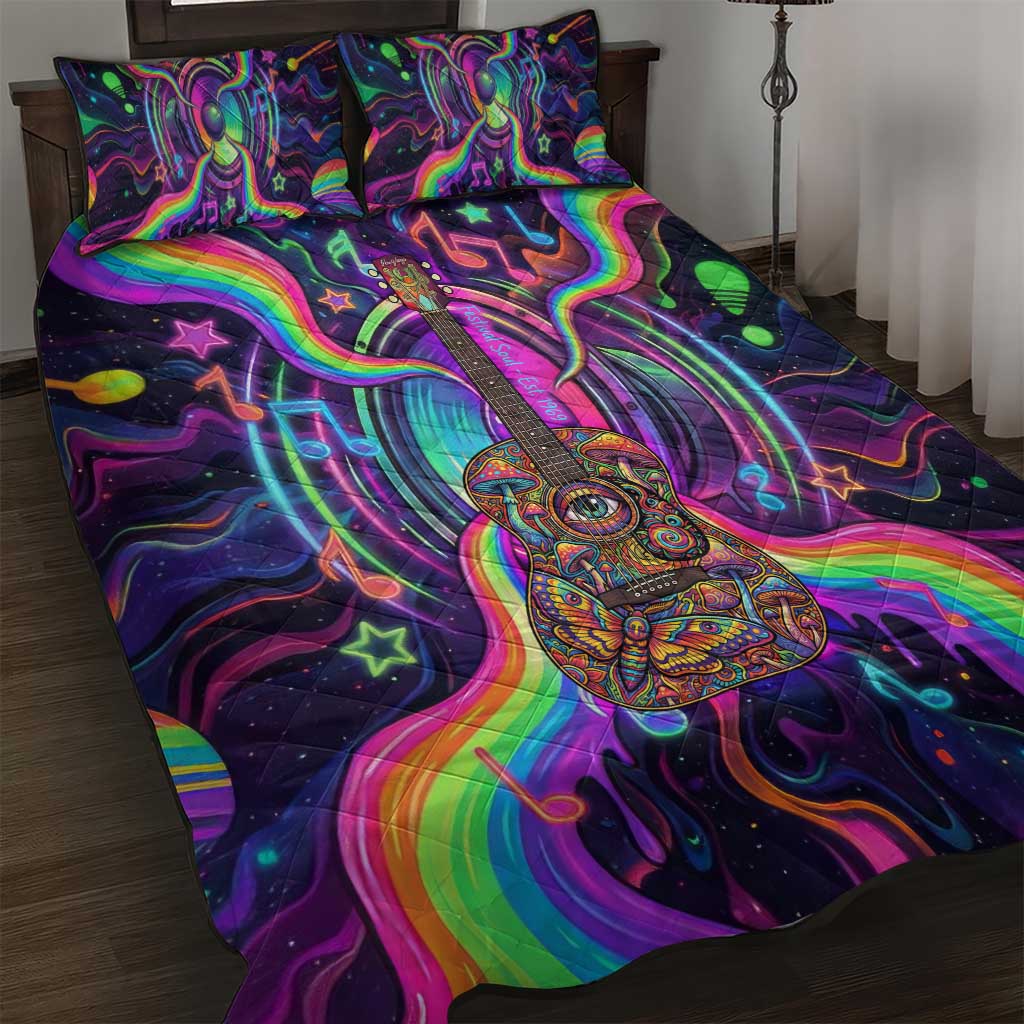 Trippy Guitar Quilt Bed Set Festival Soul Psychedelic Music Vibes Since 1969
