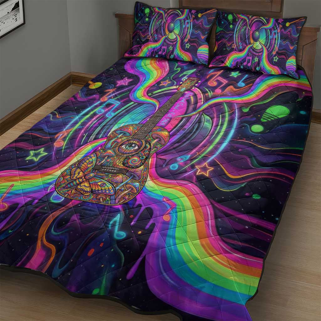 Trippy Guitar Quilt Bed Set Festival Soul Psychedelic Music Vibes Since 1969