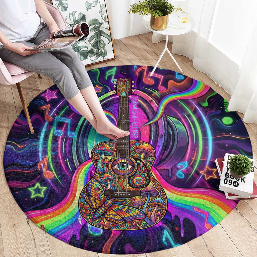 Trippy Guitar Round Carpet Festival Soul Psychedelic Music Vibes Since 1969