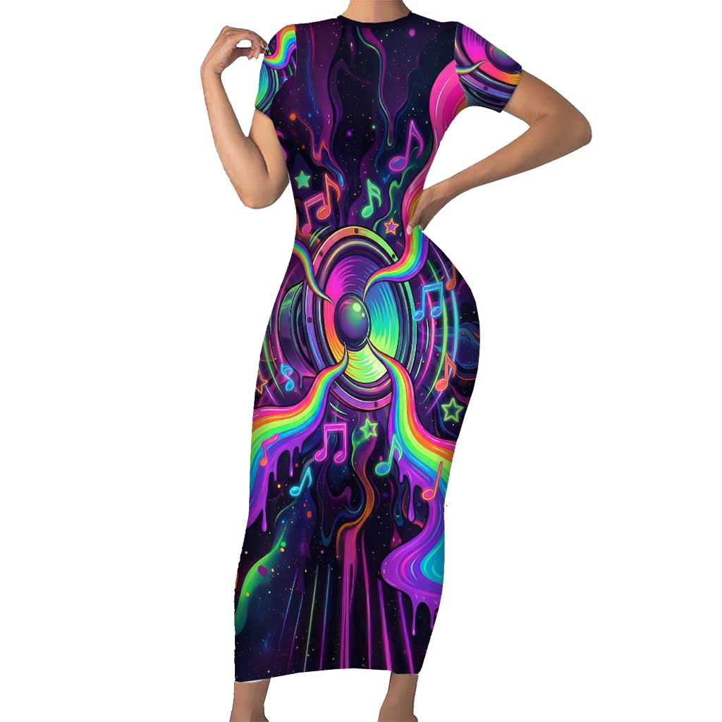 Trippy Guitar Short Sleeve Bodycon Dress Festival Soul Psychedelic Music Vibes Since 1969