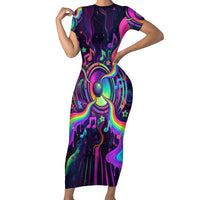 Trippy Guitar Short Sleeve Bodycon Dress Festival Soul Psychedelic Music Vibes Since 1969