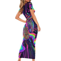 Trippy Guitar Short Sleeve Bodycon Dress Festival Soul Psychedelic Music Vibes Since 1969