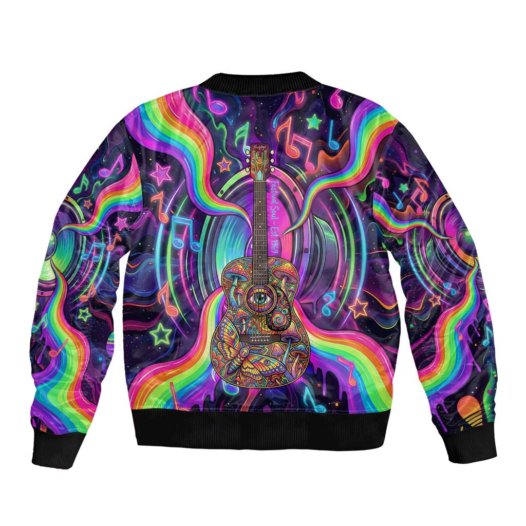 Trippy Guitar Sleeve Zip Bomber Jacket Festival Soul Psychedelic Music Vibes Since 1969