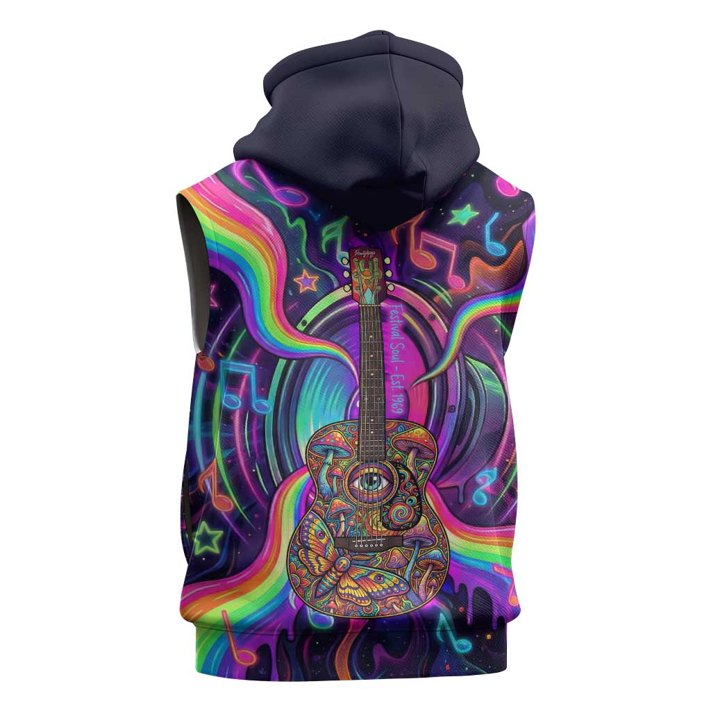 Trippy Guitar Sleeveless Hoodie Festival Soul Psychedelic Music Vibes Since 1969