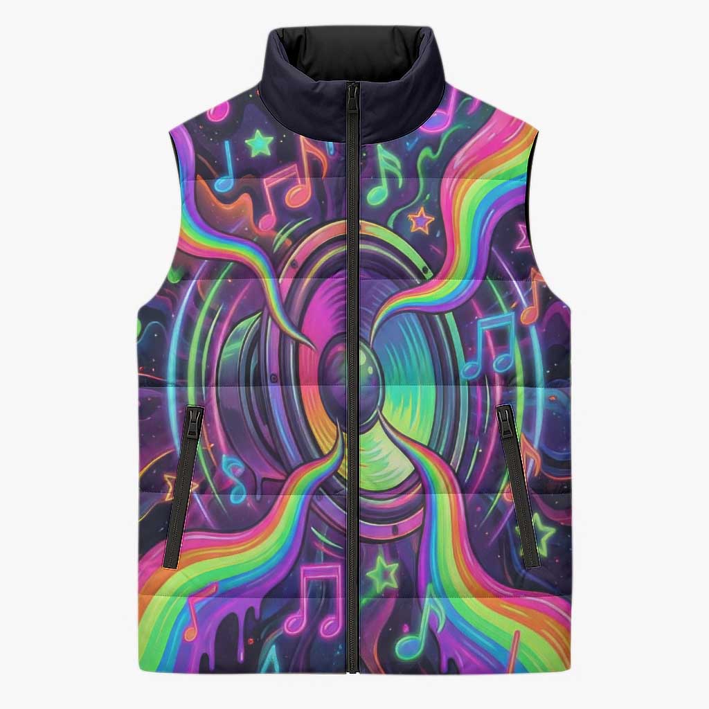 Trippy Guitar Sleeveless Puffer Jacket Festival Soul Psychedelic Music Vibes Since 1969