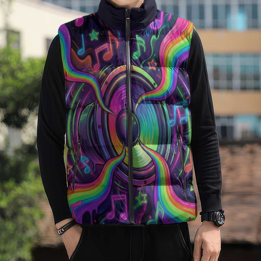 Trippy Guitar Sleeveless Puffer Jacket Festival Soul Psychedelic Music Vibes Since 1969