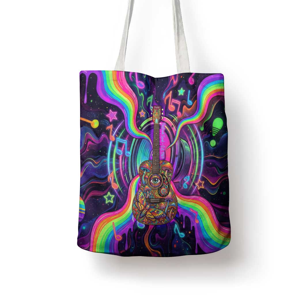 Trippy Guitar Tote Bag Festival Soul Psychedelic Music Vibes Since 1969