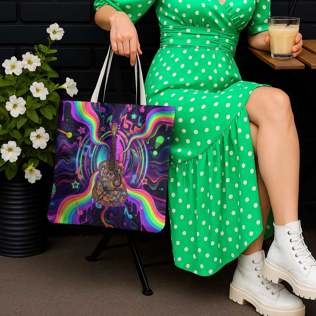 Trippy Guitar Tote Bag Festival Soul Psychedelic Music Vibes Since 1969