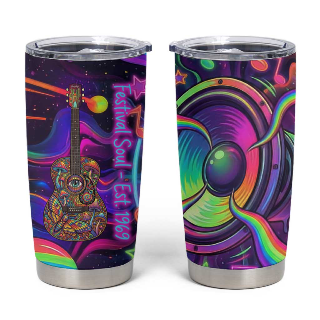 Trippy Guitar Tumbler Cup Festival Soul Psychedelic Music Vibes Since 1969