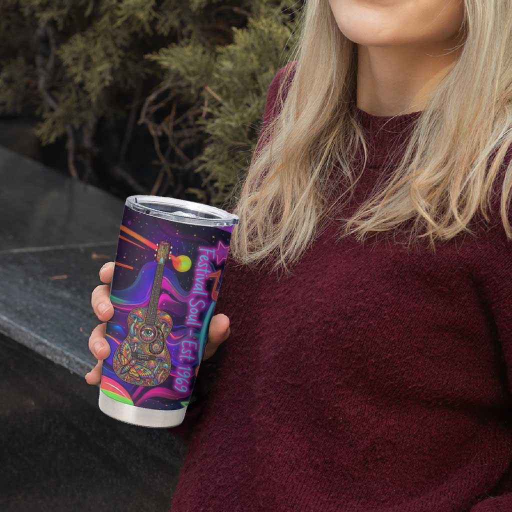 Trippy Guitar Tumbler Cup Festival Soul Psychedelic Music Vibes Since 1969