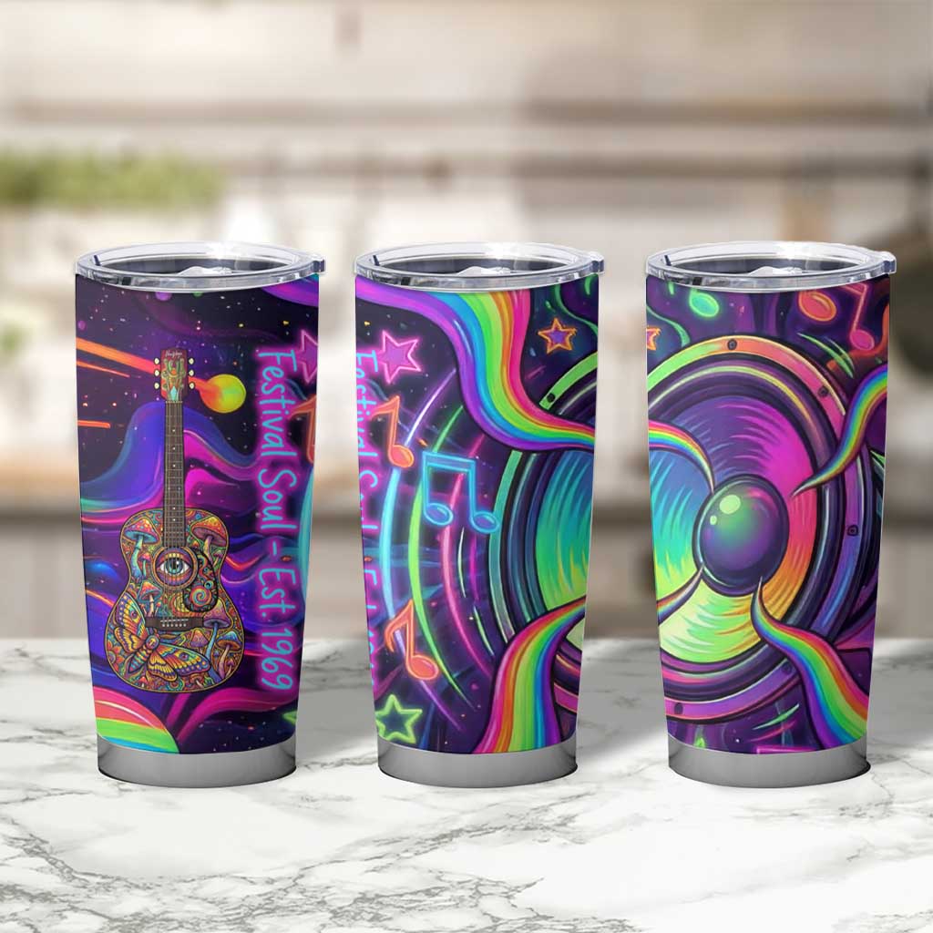 Trippy Guitar Tumbler Cup Festival Soul Psychedelic Music Vibes Since 1969