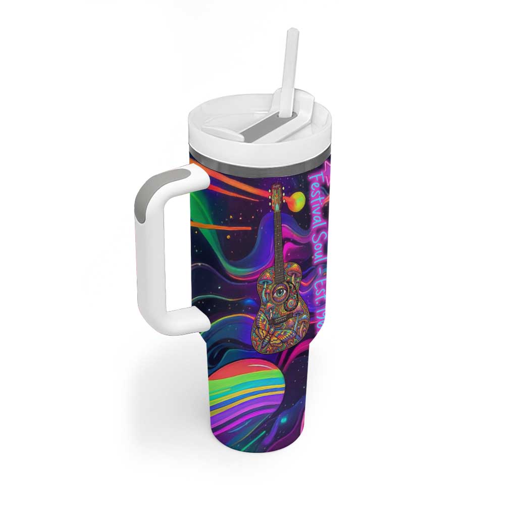 Trippy Guitar Tumbler With Handle Festival Soul Psychedelic Music Vibes Since 1969