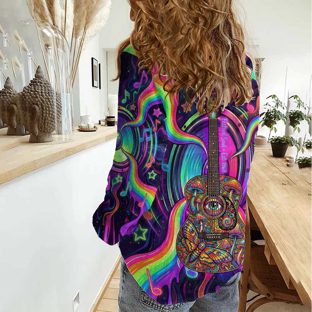 Trippy Guitar Women Casual Shirt Festival Soul Psychedelic Music Vibes Since 1969