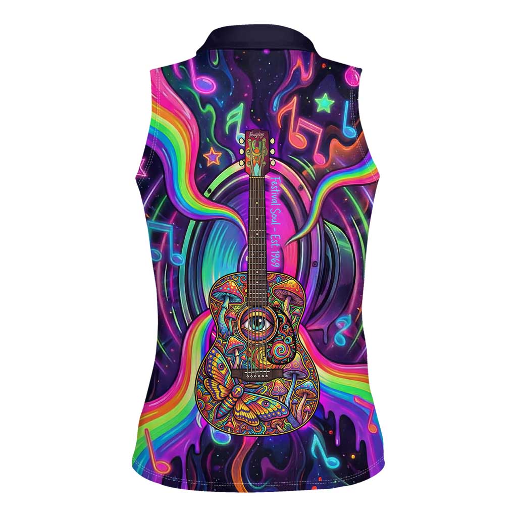 Trippy Guitar Women Sleeveless Polo Shirt Festival Soul Psychedelic Music Vibes Since 1969