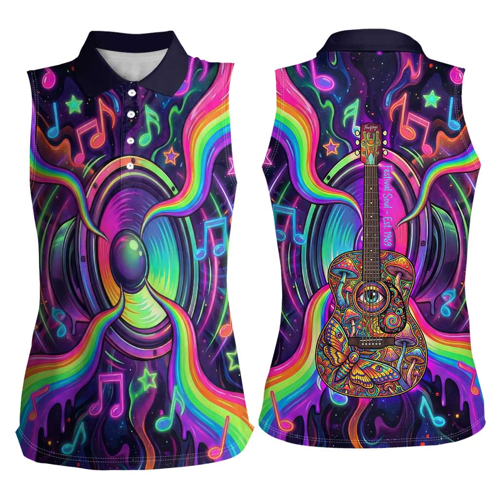 Trippy Guitar Women Sleeveless Polo Shirt Festival Soul Psychedelic Music Vibes Since 1969