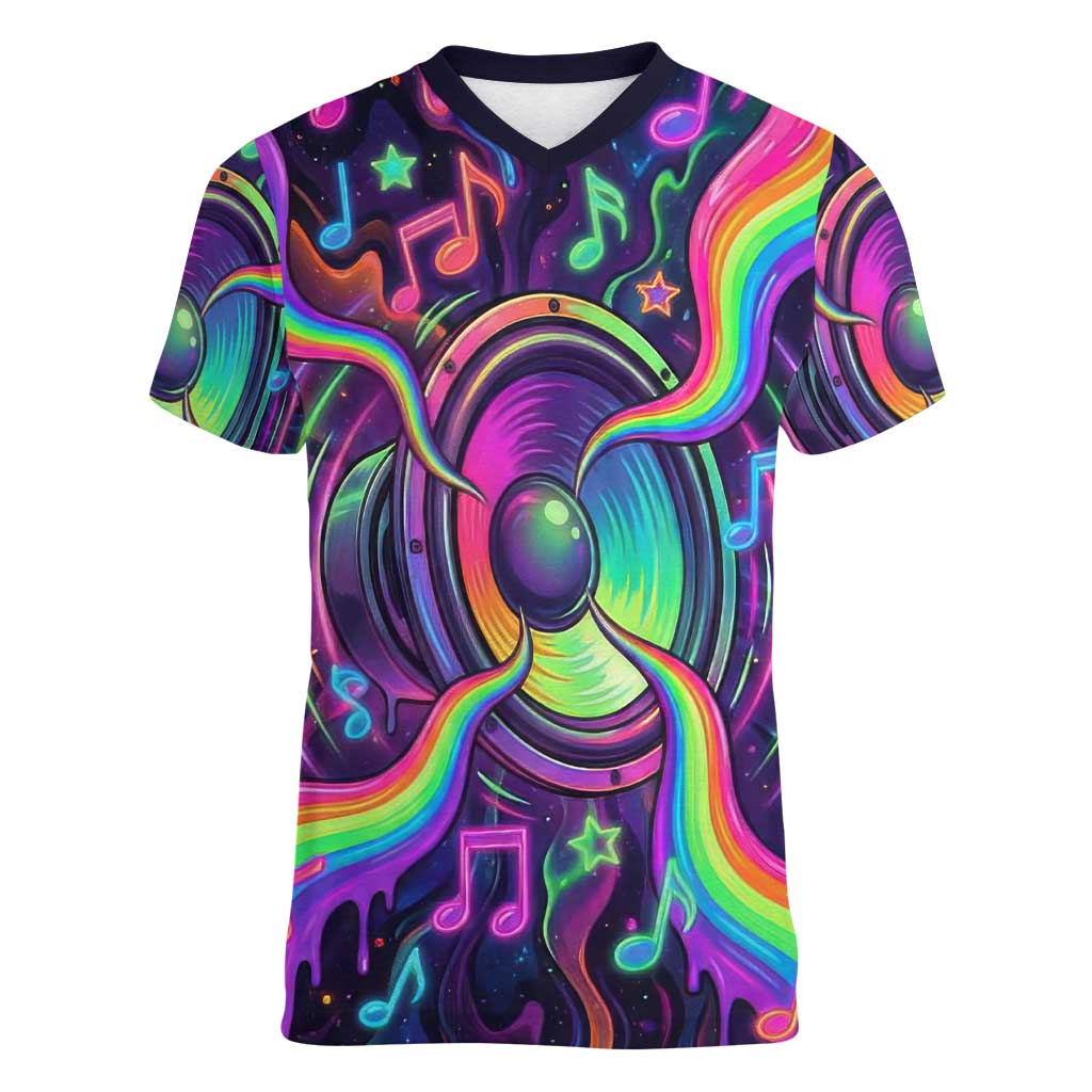 Trippy Guitar Women V-Neck T-Shirt Festival Soul Psychedelic Music Vibes Since 1969