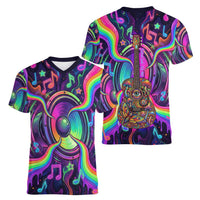 Trippy Guitar Women V-Neck T-Shirt Festival Soul Psychedelic Music Vibes Since 1969