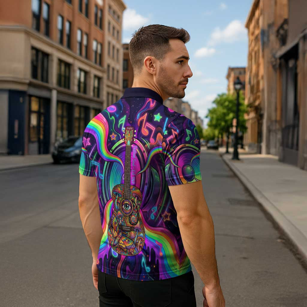 Trippy Guitar Zipper Polo Shirt Festival Soul Psychedelic Music Vibes Since 1969