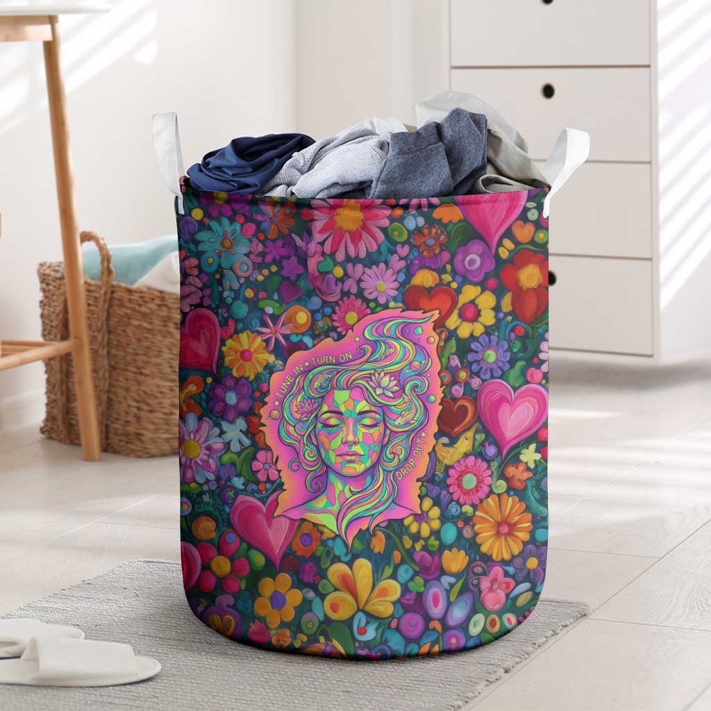Psychedelic Visionary Woman Hippie Laundry Basket Tune In, Turn On, Drop Out - Flower Power Awakening