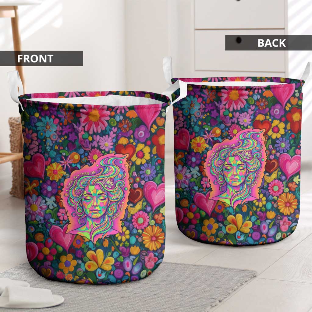 Psychedelic Visionary Woman Hippie Laundry Basket Tune In, Turn On, Drop Out - Flower Power Awakening