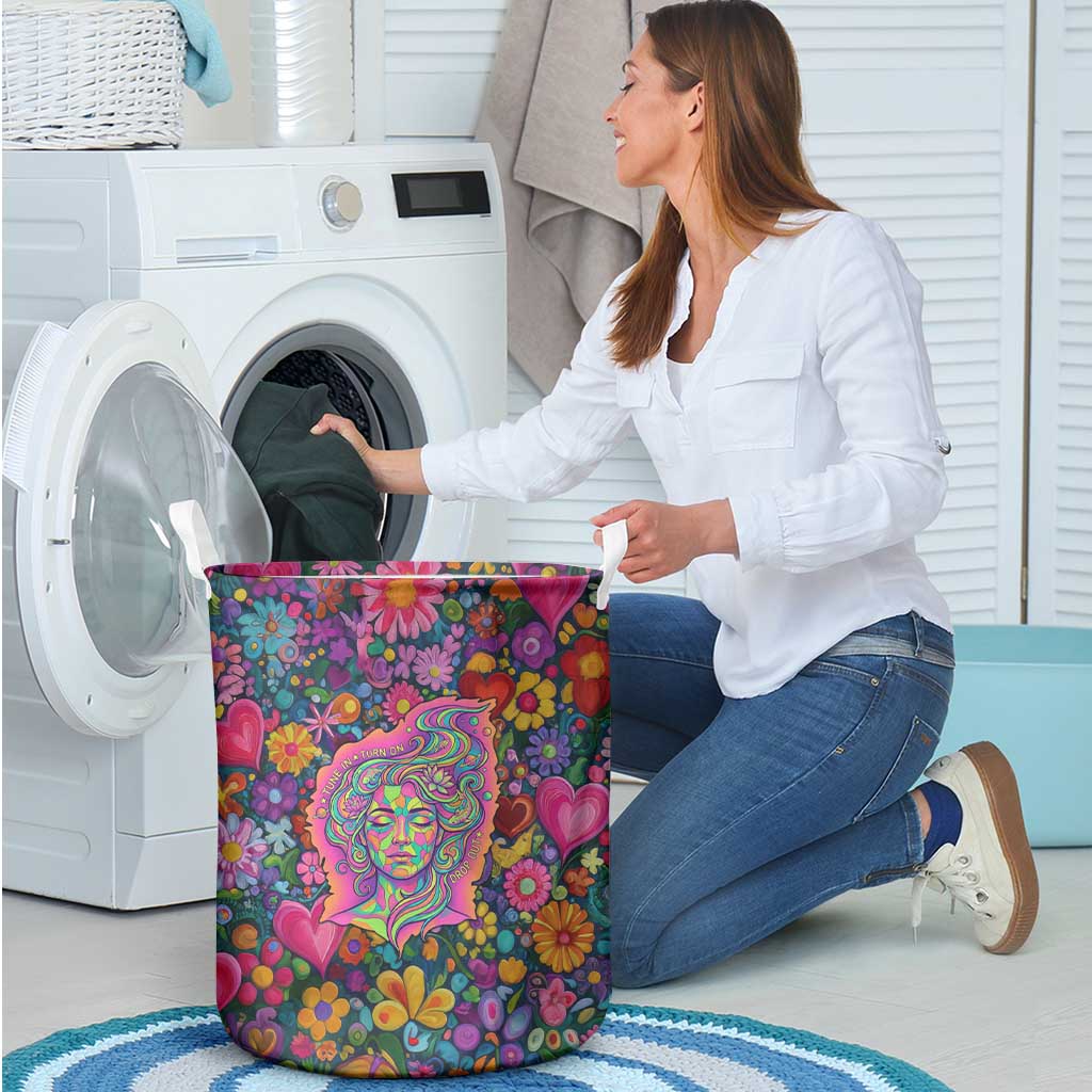 Psychedelic Visionary Woman Hippie Laundry Basket Tune In, Turn On, Drop Out - Flower Power Awakening