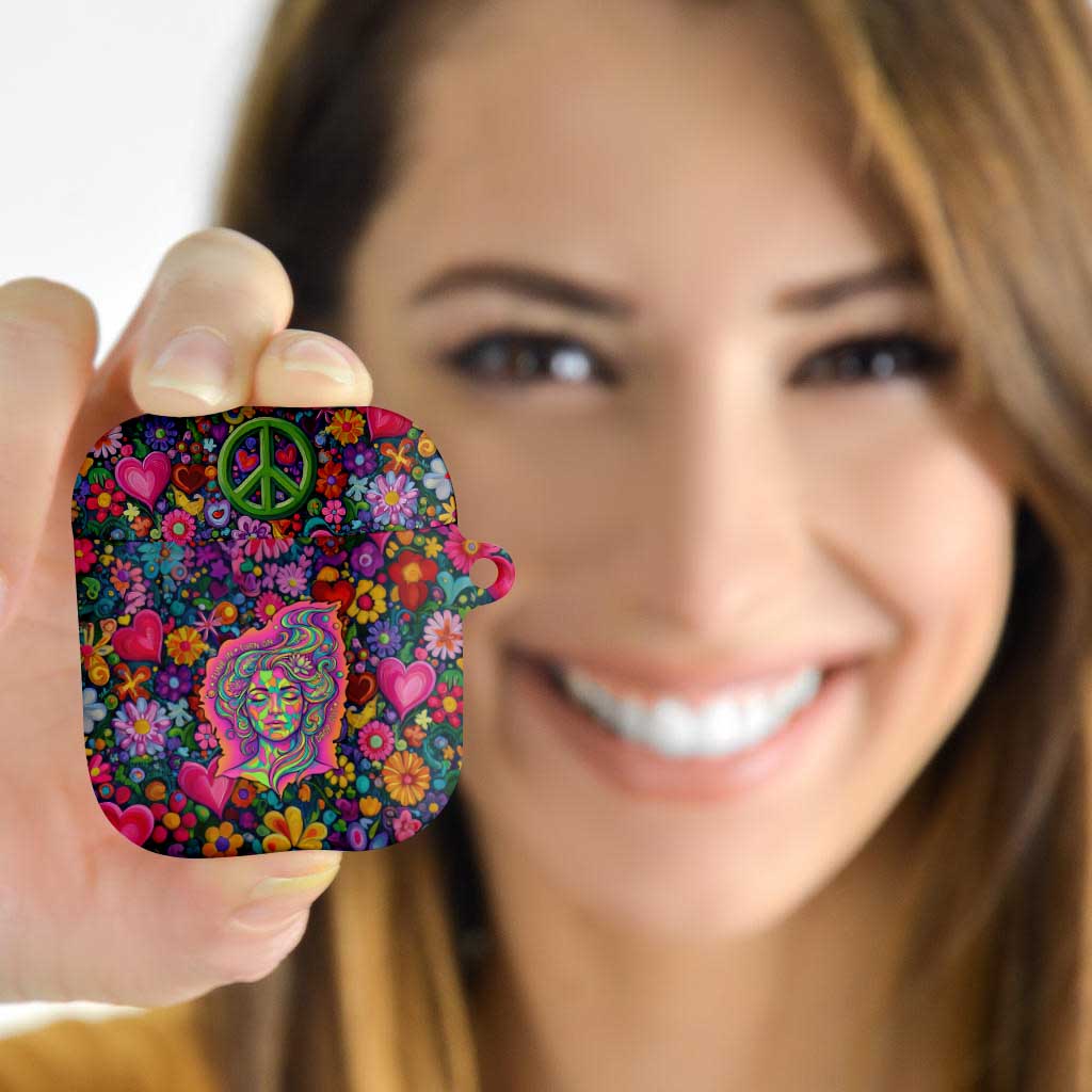 Psychedelic Visionary Woman Hippie AirPods Case Tune In, Turn On, Drop Out - Flower Power Awakening