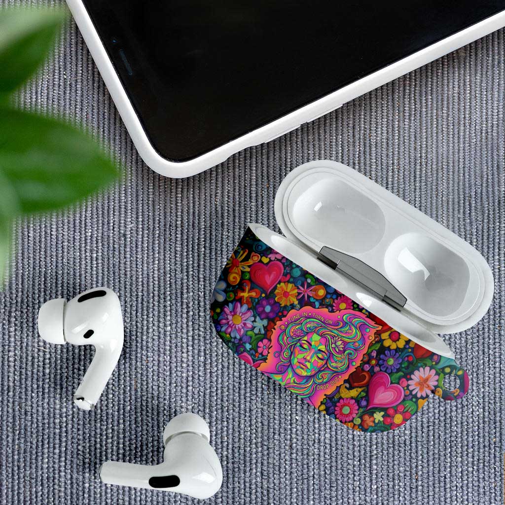 Psychedelic Visionary Woman Hippie AirPods Case Tune In, Turn On, Drop Out - Flower Power Awakening