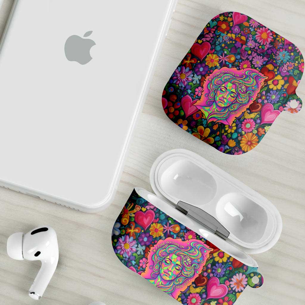Psychedelic Visionary Woman Hippie AirPods Case Tune In, Turn On, Drop Out - Flower Power Awakening