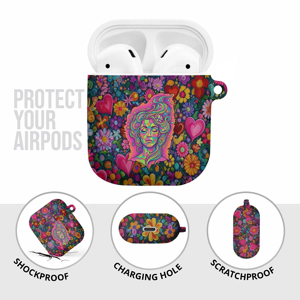 Psychedelic Visionary Woman Hippie AirPods Case Tune In, Turn On, Drop Out - Flower Power Awakening