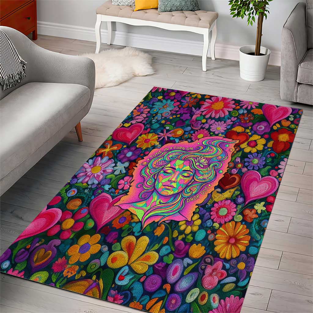 Psychedelic Visionary Woman Hippie Area Rug Tune In, Turn On, Drop Out - Flower Power Awakening