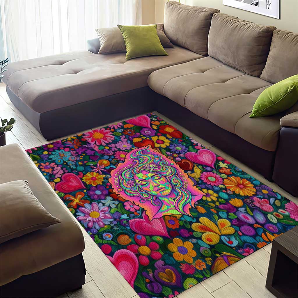 Psychedelic Visionary Woman Hippie Area Rug Tune In, Turn On, Drop Out - Flower Power Awakening
