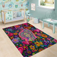 Psychedelic Visionary Woman Hippie Area Rug Tune In, Turn On, Drop Out - Flower Power Awakening