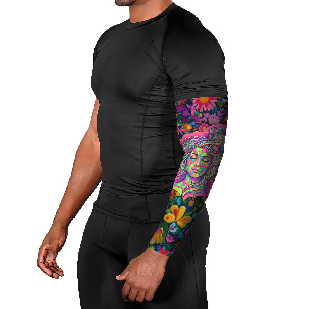 Psychedelic Visionary Woman Hippie Arm Sleeves Tune In, Turn On, Drop Out - Flower Power Awakening