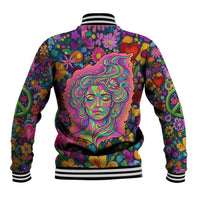 Psychedelic Visionary Woman Hippie Baseball Jacket Tune In, Turn On, Drop Out - Flower Power Awakening