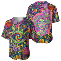 Psychedelic Visionary Woman Hippie Baseball Jersey Tune In, Turn On, Drop Out - Flower Power Awakening