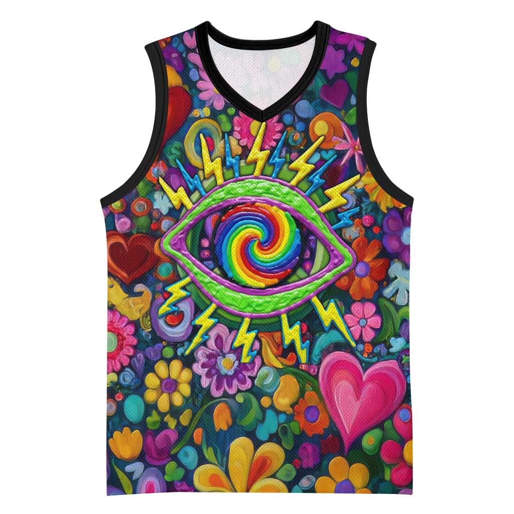 Psychedelic Visionary Woman Hippie Basketball Jersey Tune In, Turn On, Drop Out - Flower Power Awakening