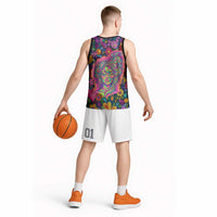 Psychedelic Visionary Woman Hippie Basketball Jersey Tune In, Turn On, Drop Out - Flower Power Awakening