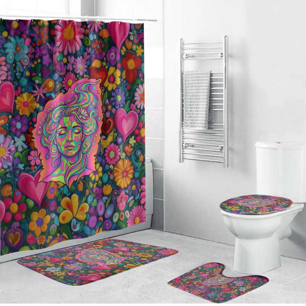 Psychedelic Visionary Woman Hippie Bathroom Set Tune In, Turn On, Drop Out - Flower Power Awakening