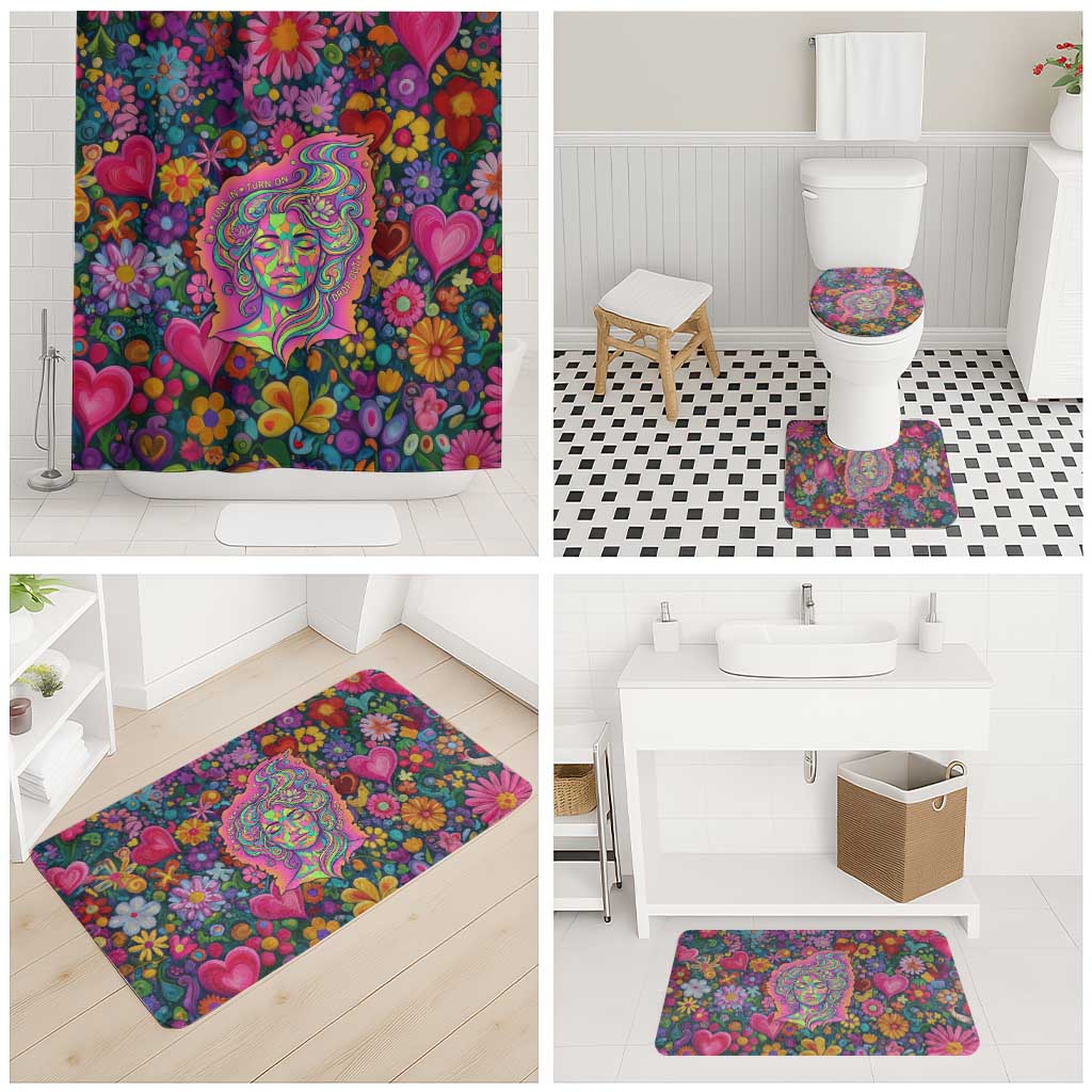 Psychedelic Visionary Woman Hippie Bathroom Set Tune In, Turn On, Drop Out - Flower Power Awakening