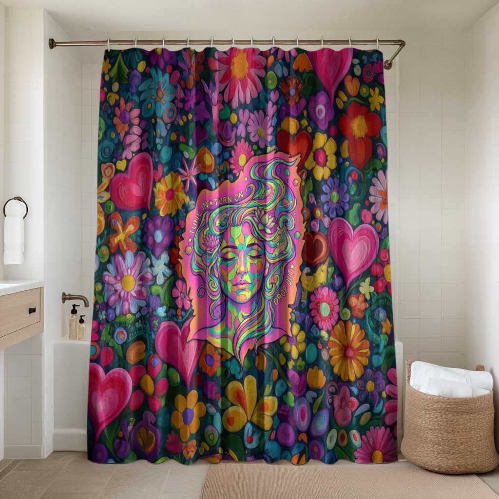 Psychedelic Visionary Woman Hippie Bathroom Set Tune In, Turn On, Drop Out - Flower Power Awakening