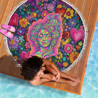 Psychedelic Visionary Woman Hippie Beach Blanket Tune In, Turn On, Drop Out - Flower Power Awakening